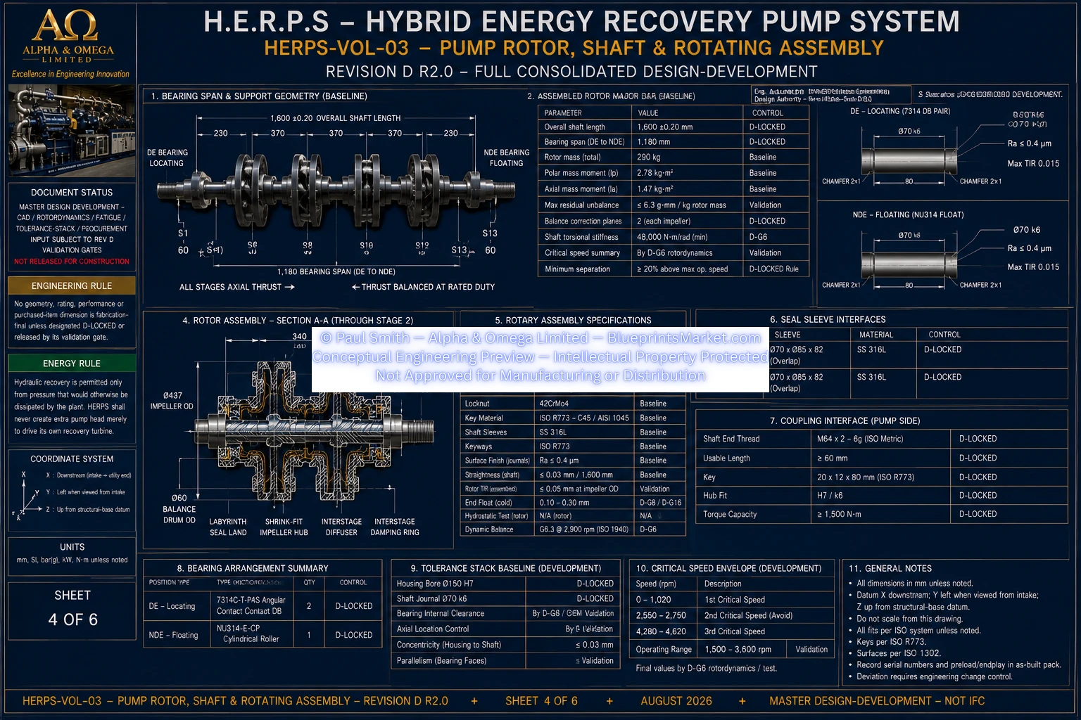 HERPS VOL 03 PUMP ROTOR SHAFT AND ROTATING ASSEMBLY SHEET 4 OF 6 REV D R2.0
