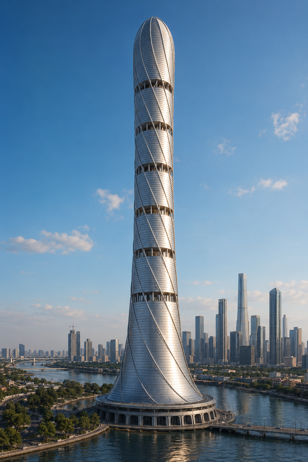 Stainless steel skyscraper exterior blueprint